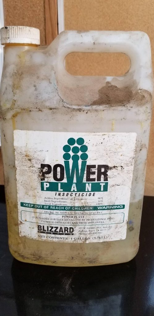 Power plant insecticide bottle (now known as orange oil)